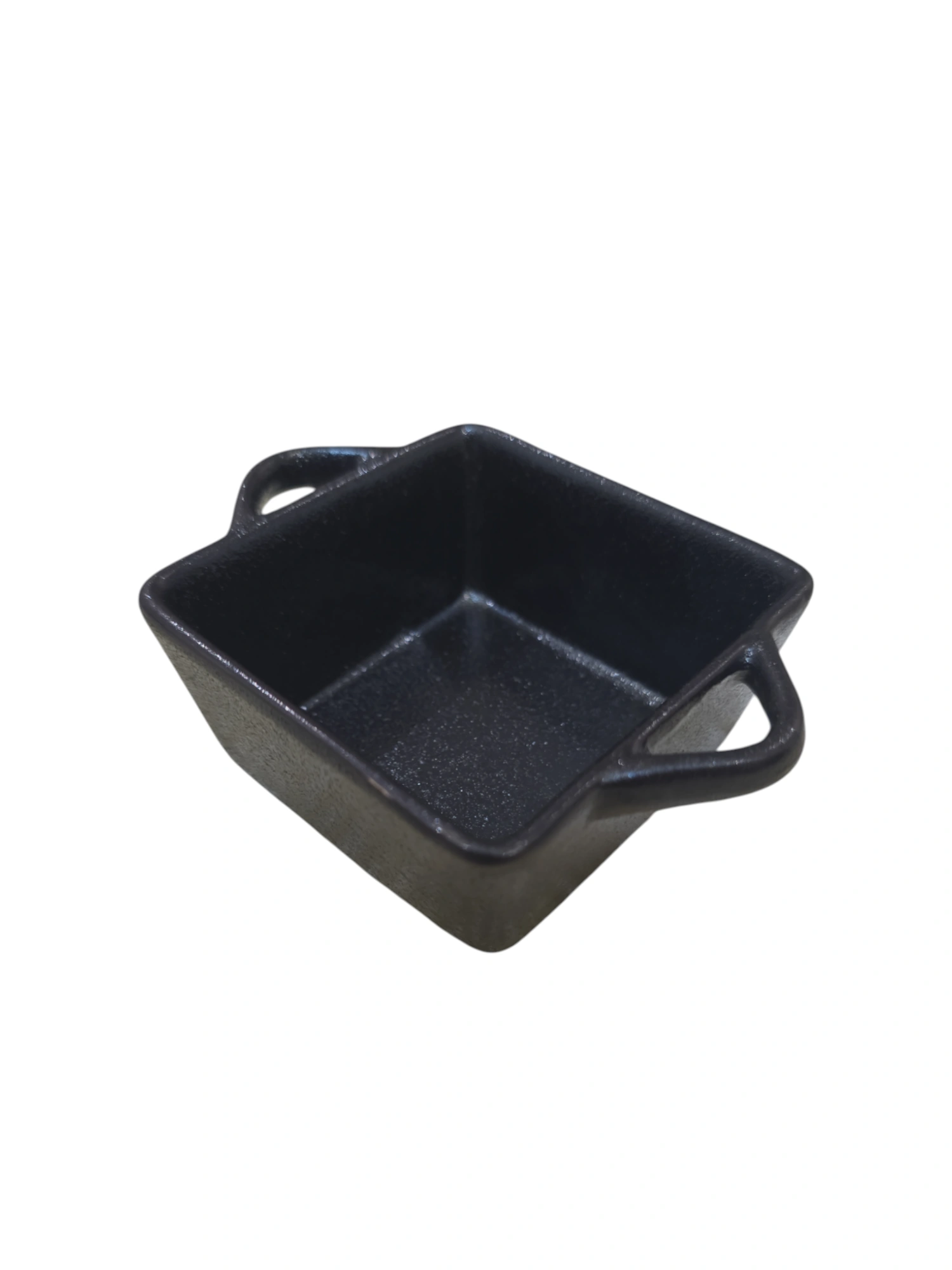 Bol carré en céramique noire avec poignées intégrées · 10,5 × 7,8 × 3,8 cm